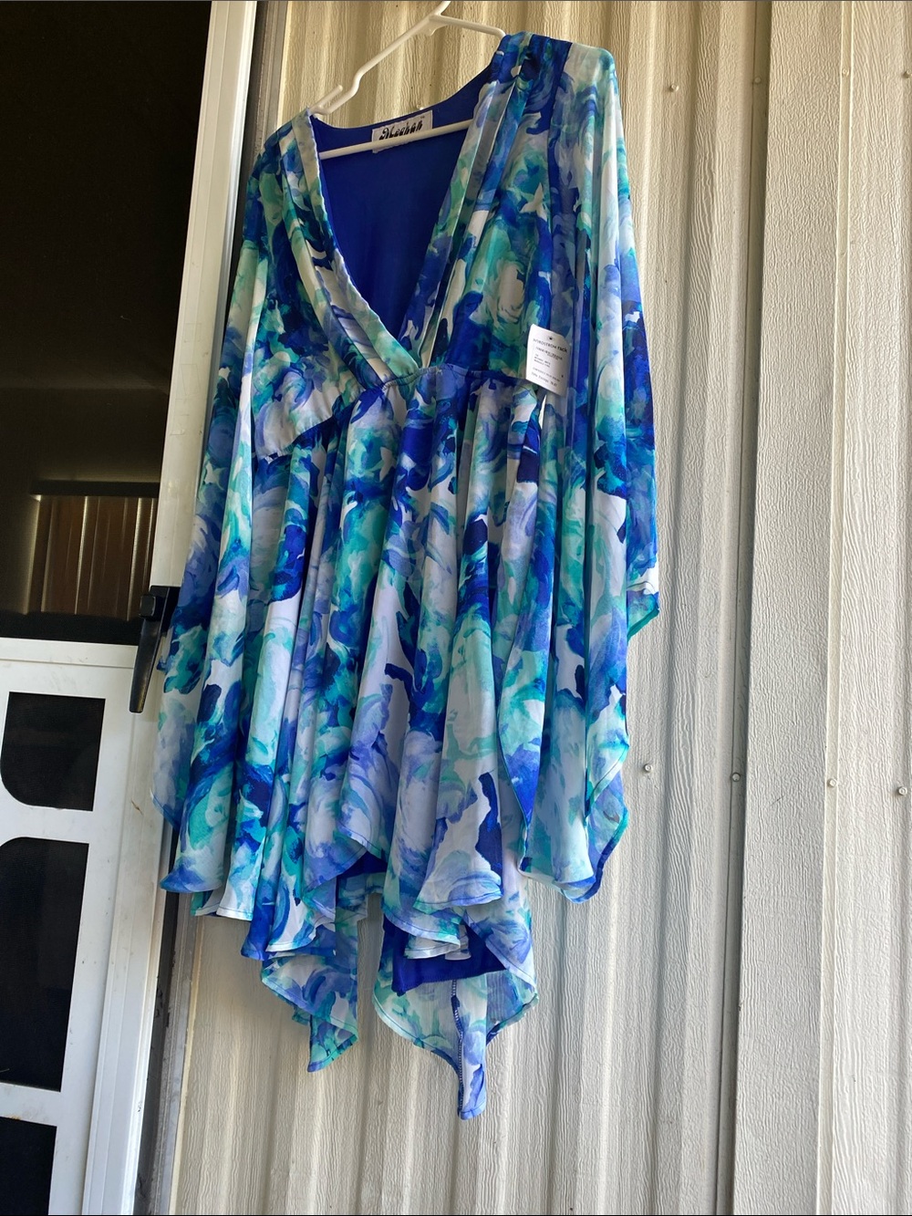 Blue & Teal Floral Watercolor V-Neck Tunic